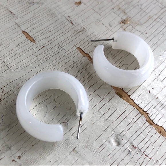 White Moonglow Lucite Bold Haskell Hoop Earrings - Picture 3 of 7